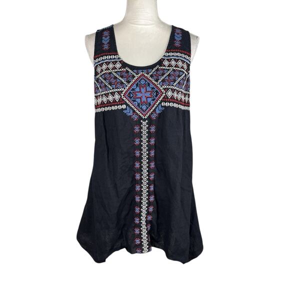 Johnny Was Jojo Linen Embroidered Asymmetrical Tunic Mini Dress Size Small - Picture 2 of 9